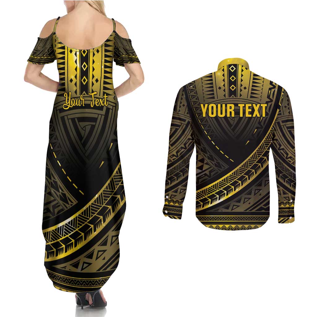 Personalised Polynesia Childhood Cancer Awareness Couples Matching Summer Maxi Dress and Long Sleeve Button Shirt You Are Stronger Than Cancer LT05 - Polynesian Pride