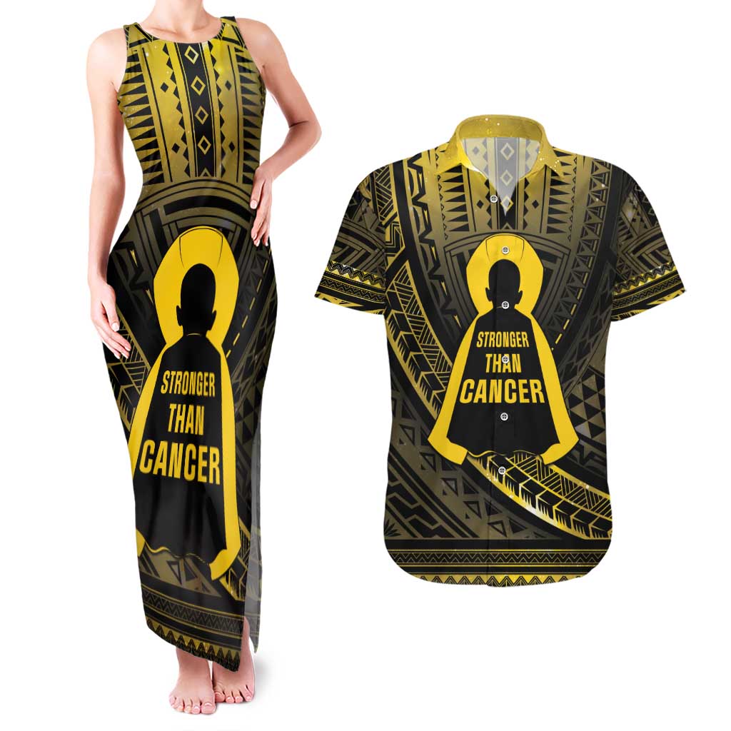 Personalised Polynesia Childhood Cancer Awareness Couples Matching Tank Maxi Dress and Hawaiian Shirt You Are Stronger Than Cancer LT05 Black - Polynesian Pride