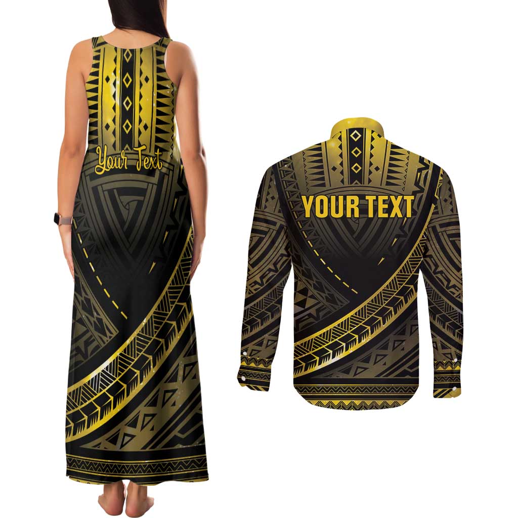 Personalised Polynesia Childhood Cancer Awareness Couples Matching Tank Maxi Dress and Long Sleeve Button Shirt You Are Stronger Than Cancer LT05 - Polynesian Pride