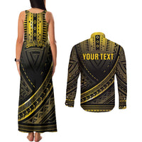 Personalised Polynesia Childhood Cancer Awareness Couples Matching Tank Maxi Dress and Long Sleeve Button Shirt You Are Stronger Than Cancer LT05 - Polynesian Pride