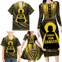 Personalised Polynesia Childhood Cancer Awareness Family Matching Long Sleeve Bodycon Dress and Hawaiian Shirt You Are Stronger Than Cancer LT05 - Polynesian Pride