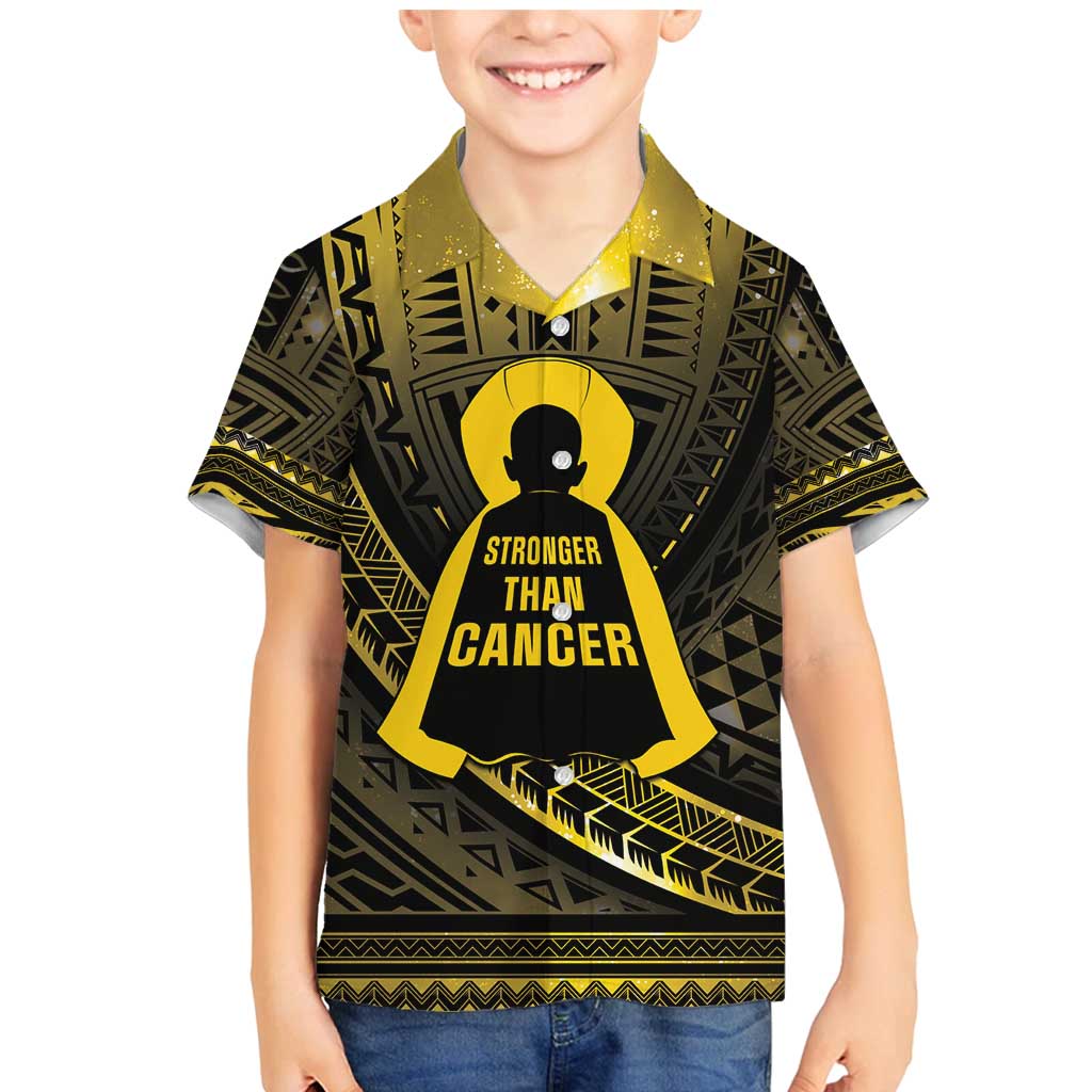 Personalised Polynesia Childhood Cancer Awareness Family Matching Mermaid Dress and Hawaiian Shirt You Are Stronger Than Cancer LT05 Son's Shirt Black - Polynesian Pride
