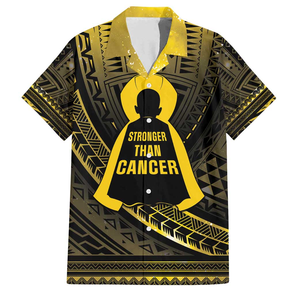 Personalised Polynesia Childhood Cancer Awareness Family Matching Off Shoulder Maxi Dress and Hawaiian Shirt You Are Stronger Than Cancer LT05 Dad's Shirt - Short Sleeve Black - Polynesian Pride