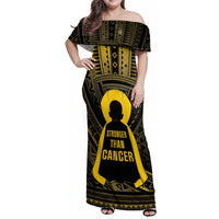 Personalised Polynesia Childhood Cancer Awareness Family Matching Off Shoulder Maxi Dress and Hawaiian Shirt You Are Stronger Than Cancer LT05 Mom's Dress Black - Polynesian Pride