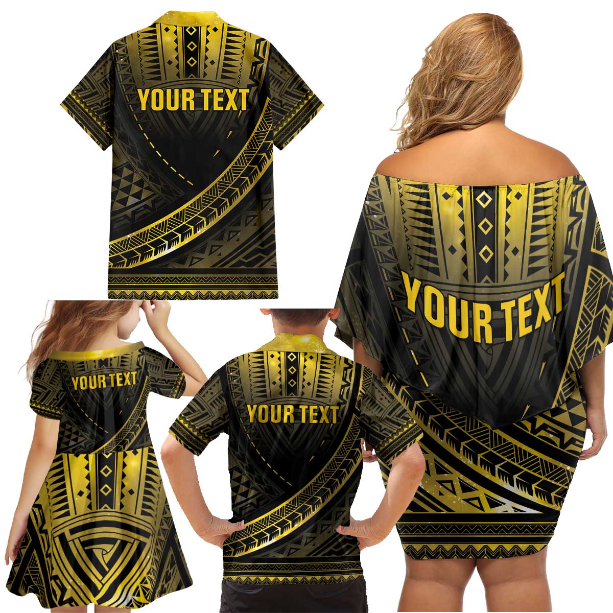 Personalised Polynesia Childhood Cancer Awareness Family Matching Off Shoulder Short Dress and Hawaiian Shirt You Are Stronger Than Cancer LT05 - Polynesian Pride