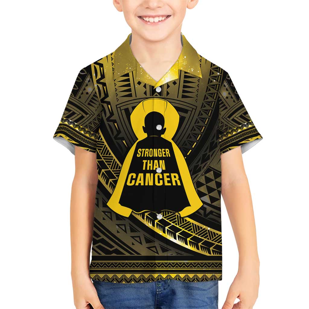 Personalised Polynesia Childhood Cancer Awareness Family Matching Summer Maxi Dress and Hawaiian Shirt You Are Stronger Than Cancer LT05 Son's Shirt Black - Polynesian Pride