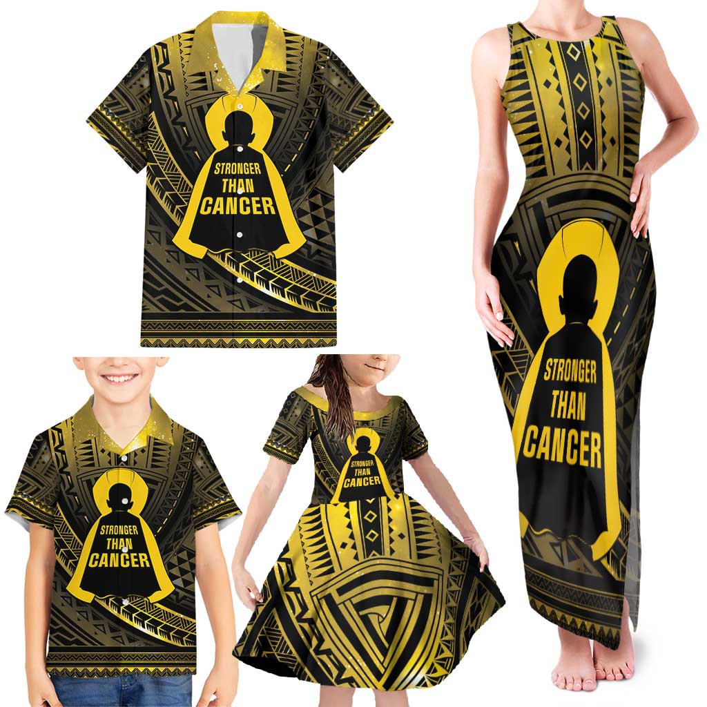 Personalised Polynesia Childhood Cancer Awareness Family Matching Tank Maxi Dress and Hawaiian Shirt You Are Stronger Than Cancer LT05 - Polynesian Pride