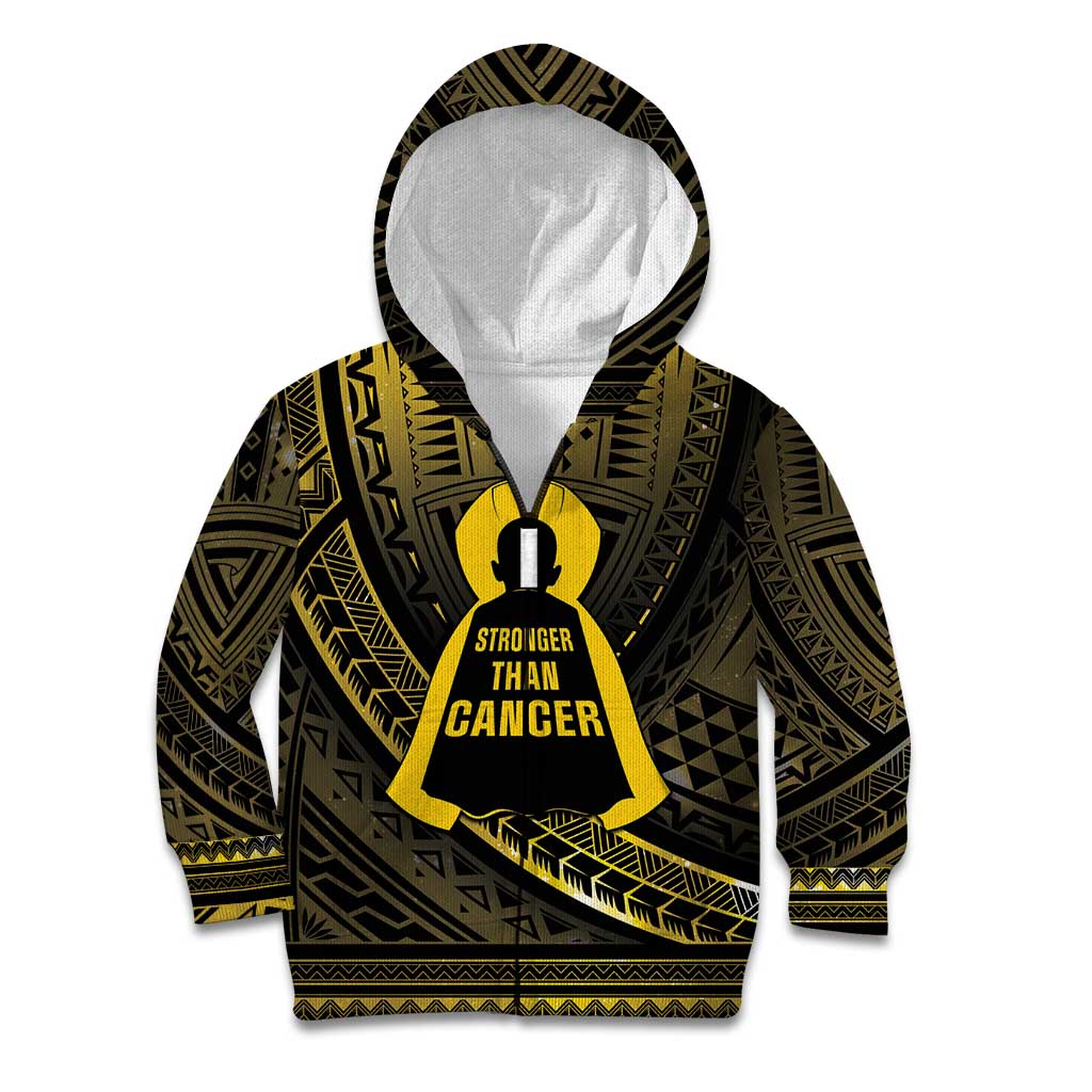 Personalised Polynesia Childhood Cancer Awareness Kid Hoodie You Are Stronger Than Cancer LT05 Zip Hoodie Black - Polynesian Pride