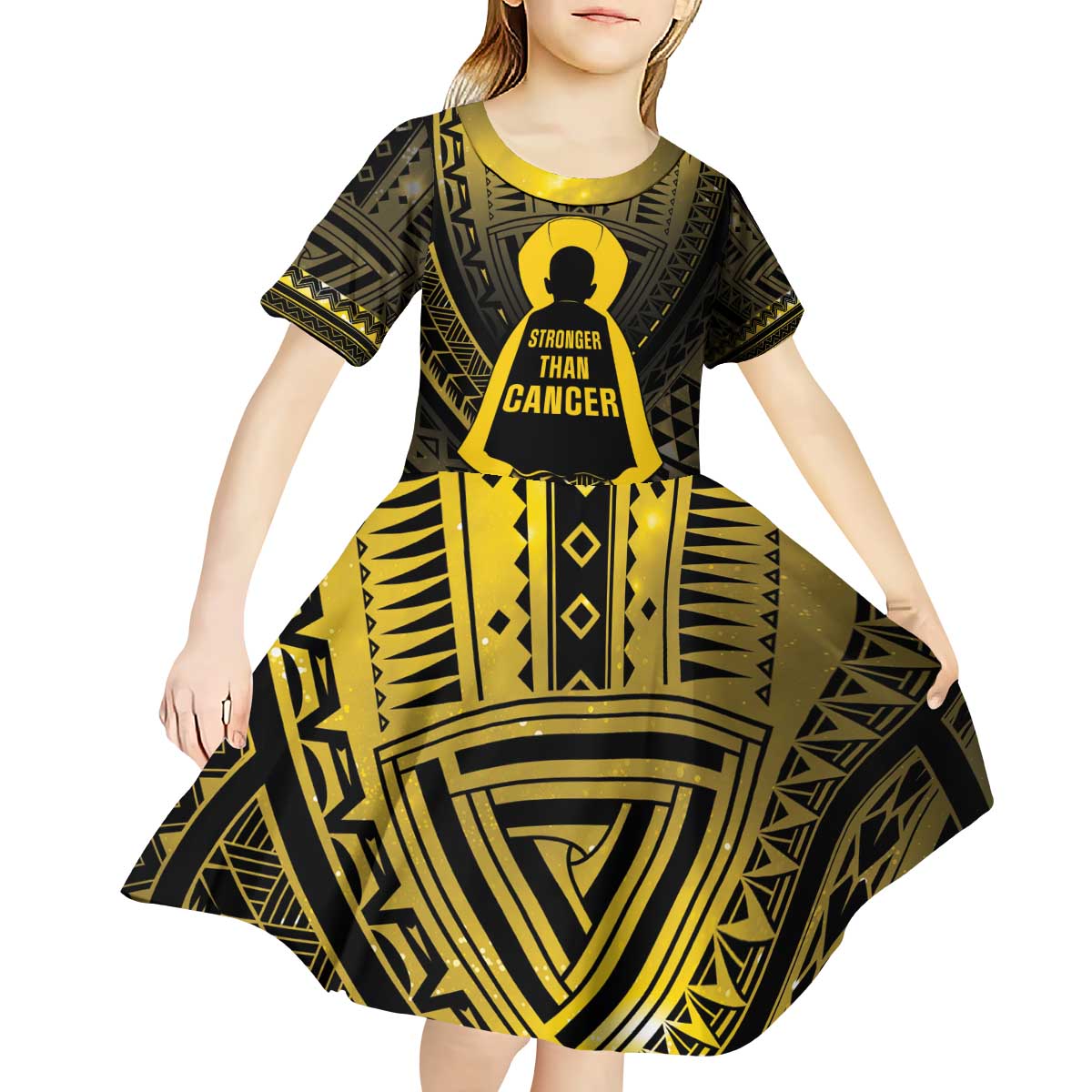 Personalised Polynesia Childhood Cancer Awareness Kid Short Sleeve Dress You Are Stronger Than Cancer LT05 - Polynesian Pride