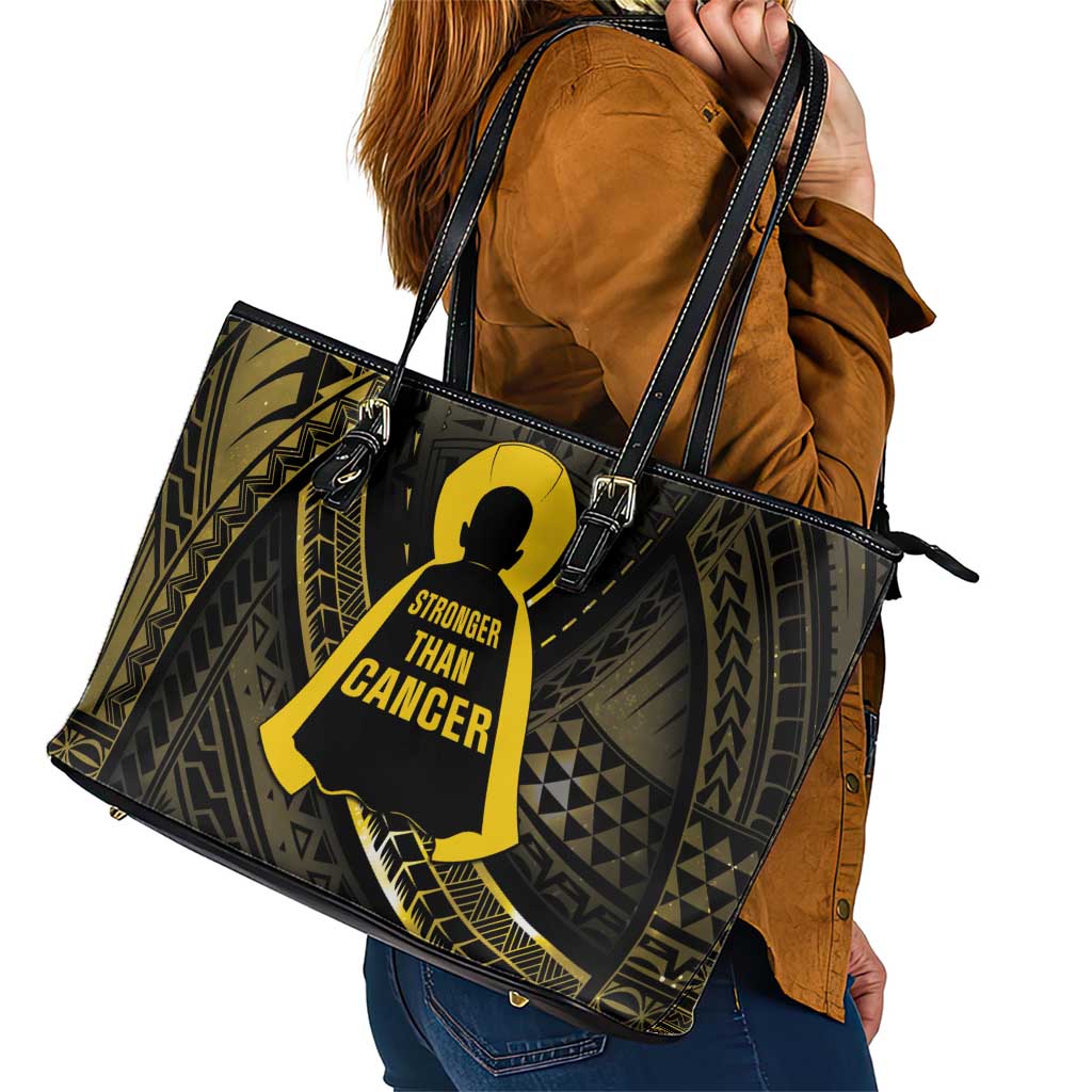 Polynesia Childhood Cancer Awareness Leather Tote Bag You Are Stronger Than Cancer