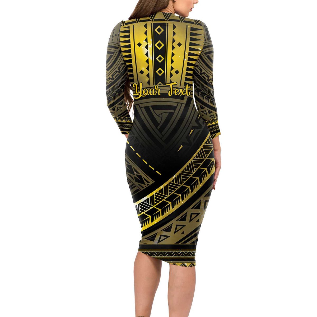 Personalised Polynesia Childhood Cancer Awareness Long Sleeve Bodycon Dress You Are Stronger Than Cancer LT05 - Polynesian Pride