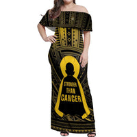 Personalised Polynesia Childhood Cancer Awareness Off Shoulder Maxi Dress You Are Stronger Than Cancer LT05 Women Black - Polynesian Pride