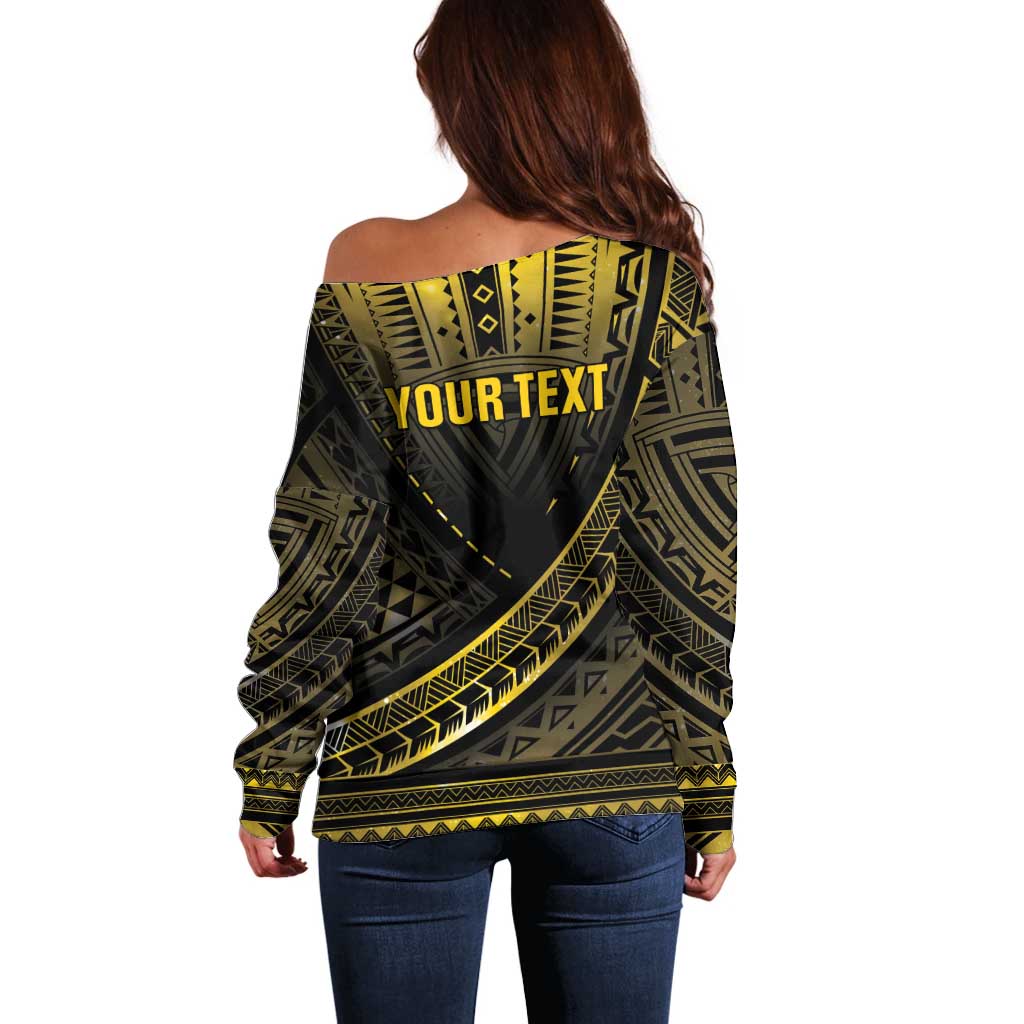 Personalised Polynesia Childhood Cancer Awareness Off Shoulder Sweater You Are Stronger Than Cancer