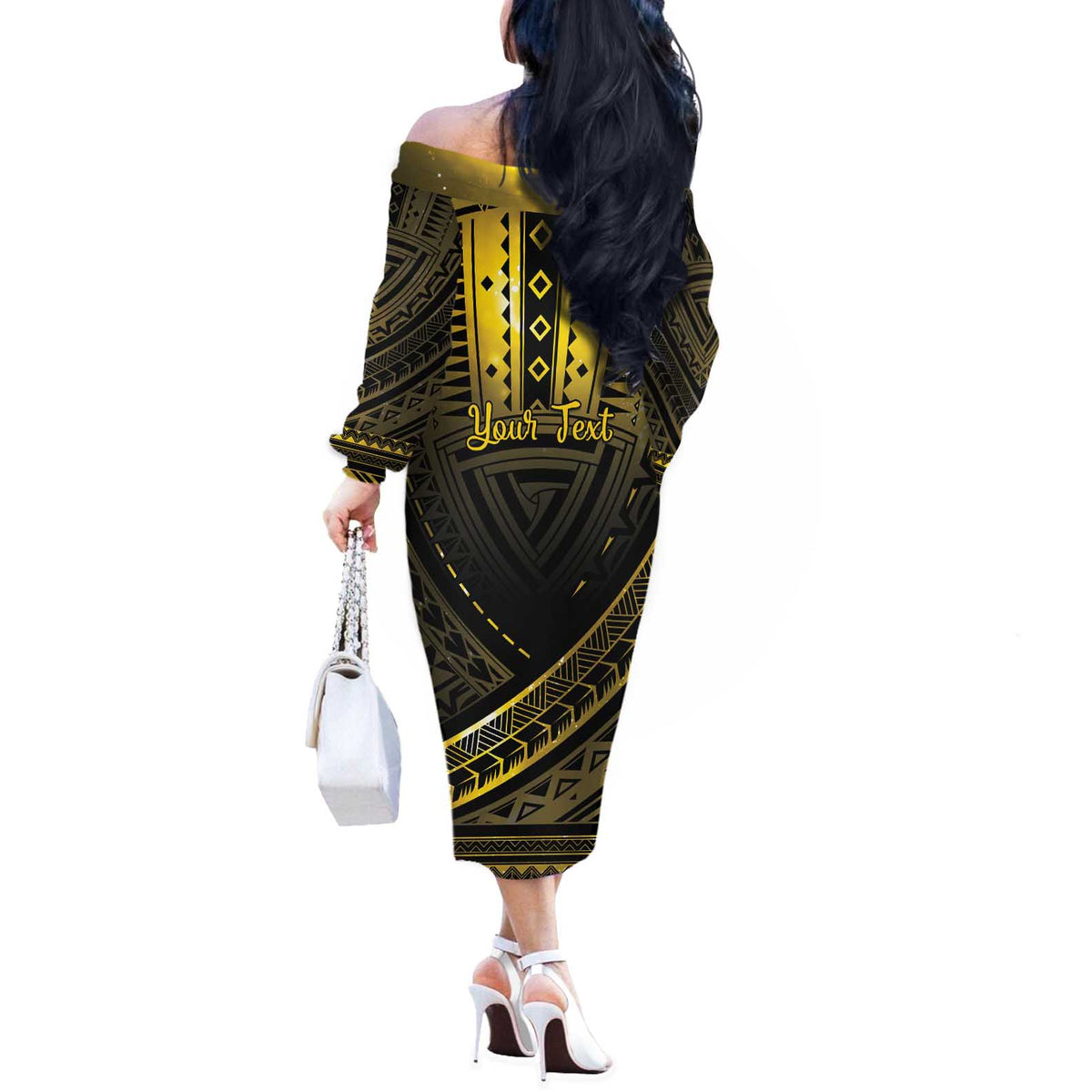 Personalised Polynesia Childhood Cancer Awareness Off The Shoulder Long Sleeve Dress You Are Stronger Than Cancer LT05 - Polynesian Pride