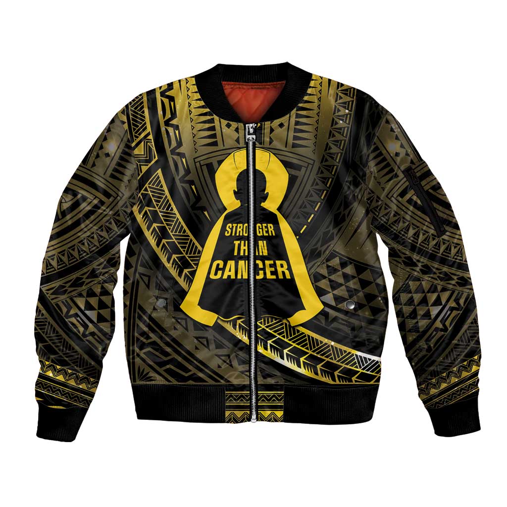 Personalised Polynesia Childhood Cancer Awareness Sleeve Zip Bomber Jacket You Are Stronger Than Cancer LT05 Unisex Black - Polynesian Pride