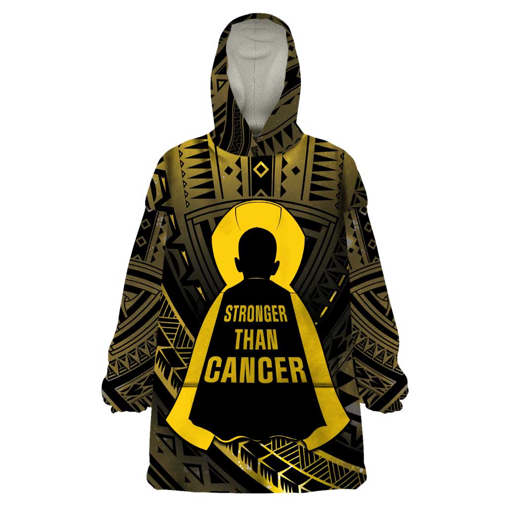 Personalised Polynesia Childhood Cancer Awareness Wearable Blanket Hoodie You Are Stronger Than Cancer LT05 One Size Black - Polynesian Pride