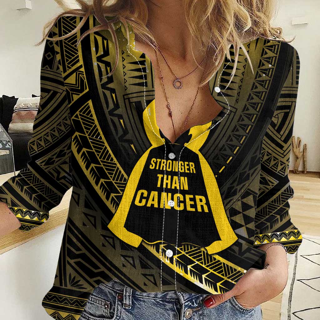 Personalised Polynesia Childhood Cancer Awareness Women Casual Shirt You Are Stronger Than Cancer LT05 Female Black - Polynesian Pride