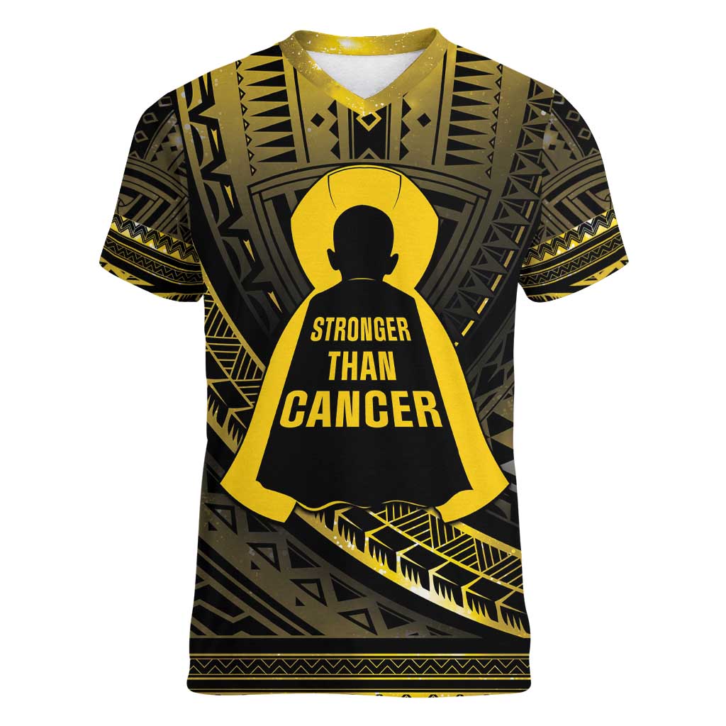 Personalised Polynesia Childhood Cancer Awareness Women V-Neck T-Shirt You Are Stronger Than Cancer LT05 Female Black - Polynesian Pride