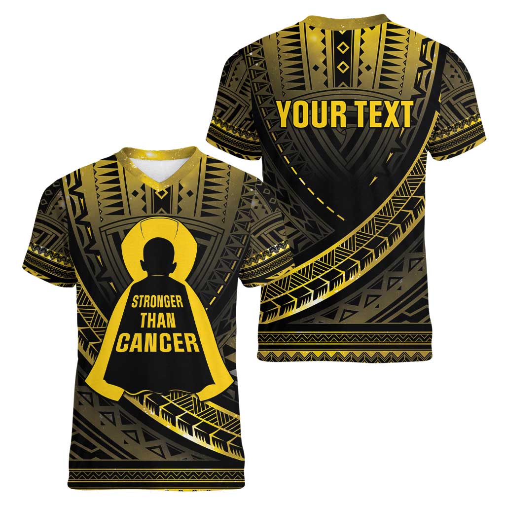 Personalised Polynesia Childhood Cancer Awareness Women V-Neck T-Shirt You Are Stronger Than Cancer LT05 - Polynesian Pride