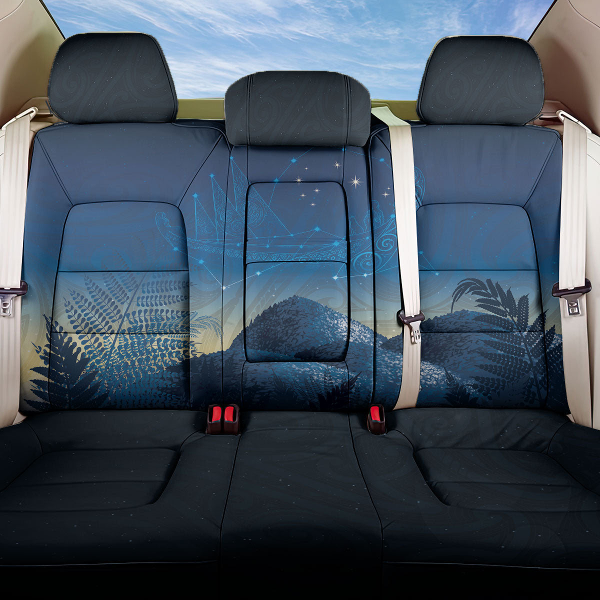 New Zealand Matariki Back Car Seat Cover Maori Waka With Silver Fern LT05 One Size Navy - Polynesian Pride