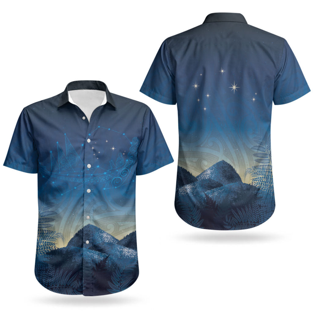 New Zealand Matariki Couples Matching Off Shoulder Short Dress and Hawaiian Shirt Maori Waka With Silver Fern LT05 - Polynesian Pride