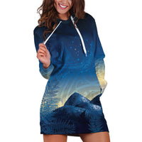 New Zealand Matariki Hoodie Dress Maori Waka With Silver Fern LT05 Navy - Polynesian Pride