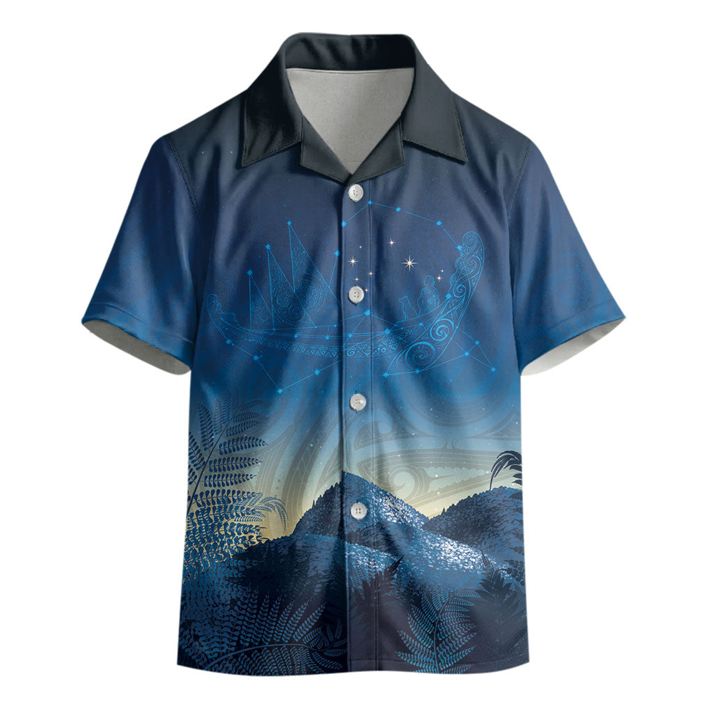 New Zealand Matariki Kid Hawaiian Shirt Maori Waka With Silver Fern LT05 - Polynesian Pride