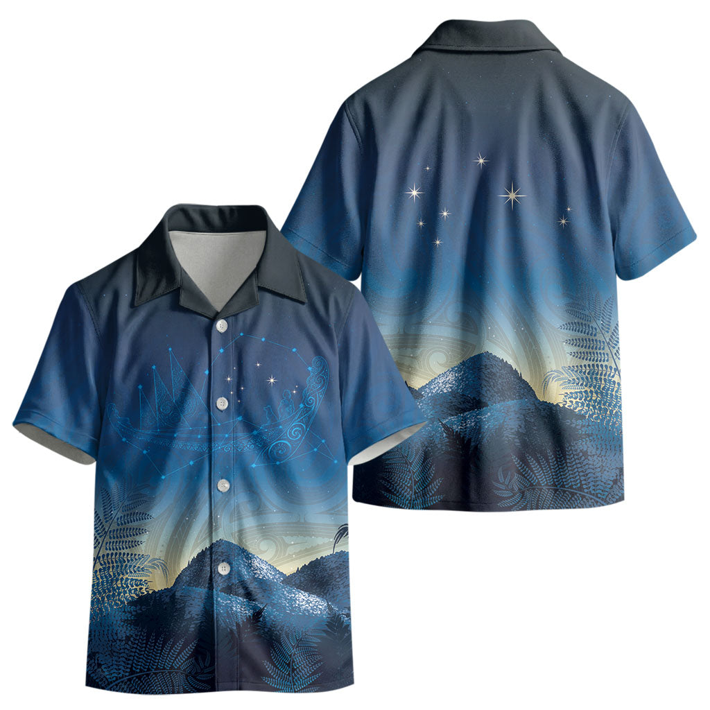 New Zealand Matariki Kid Hawaiian Shirt Maori Waka With Silver Fern LT05 - Polynesian Pride