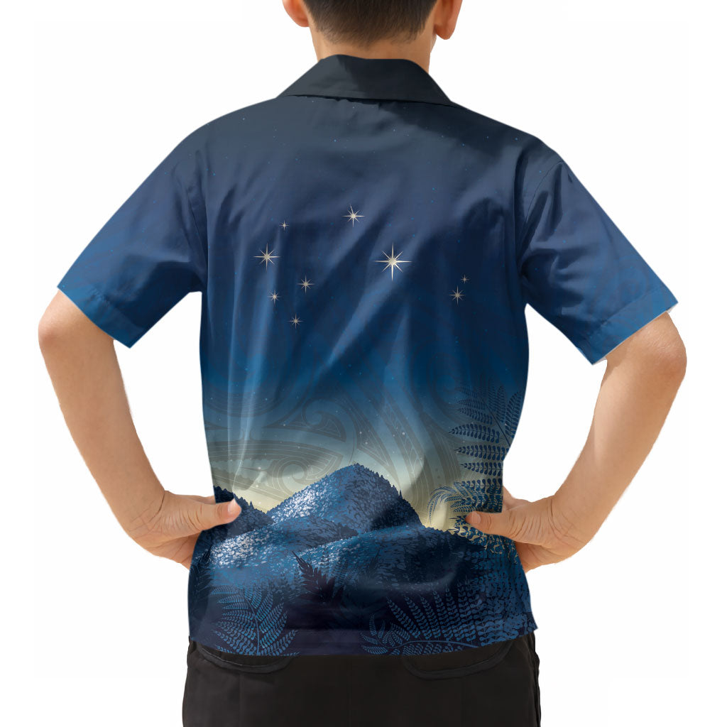 New Zealand Matariki Kid Hawaiian Shirt Maori Waka With Silver Fern LT05 - Polynesian Pride