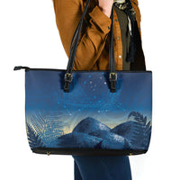 New Zealand Matariki Leather Tote Bag Maori Waka With Silver Fern LT05 - Polynesian Pride