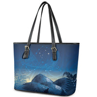 New Zealand Matariki Leather Tote Bag Maori Waka With Silver Fern LT05 - Polynesian Pride