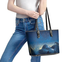 New Zealand Matariki Leather Tote Bag Maori Waka With Silver Fern LT05 - Polynesian Pride