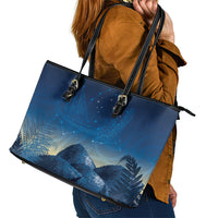 New Zealand Matariki Leather Tote Bag Maori Waka With Silver Fern LT05 - Polynesian Pride
