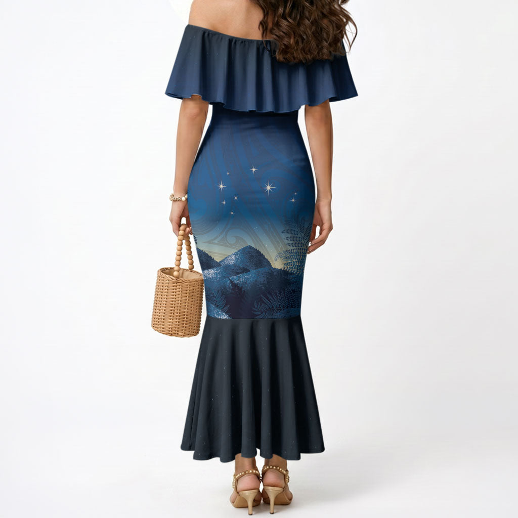 New Zealand Matariki Mermaid Dress Maori Waka With Silver Fern LT05 - Polynesian Pride