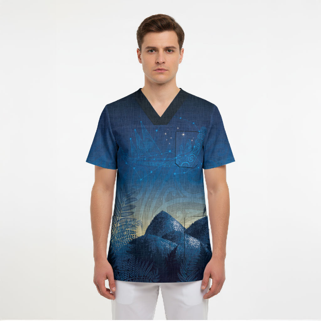 New Zealand Matariki Scrub Top Maori Waka With Silver Fern LT05 - Polynesian Pride