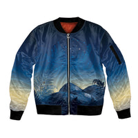 New Zealand Matariki Sleeve Zip Bomber Jacket Maori Waka With Silver Fern LT05 Unisex Navy - Polynesian Pride