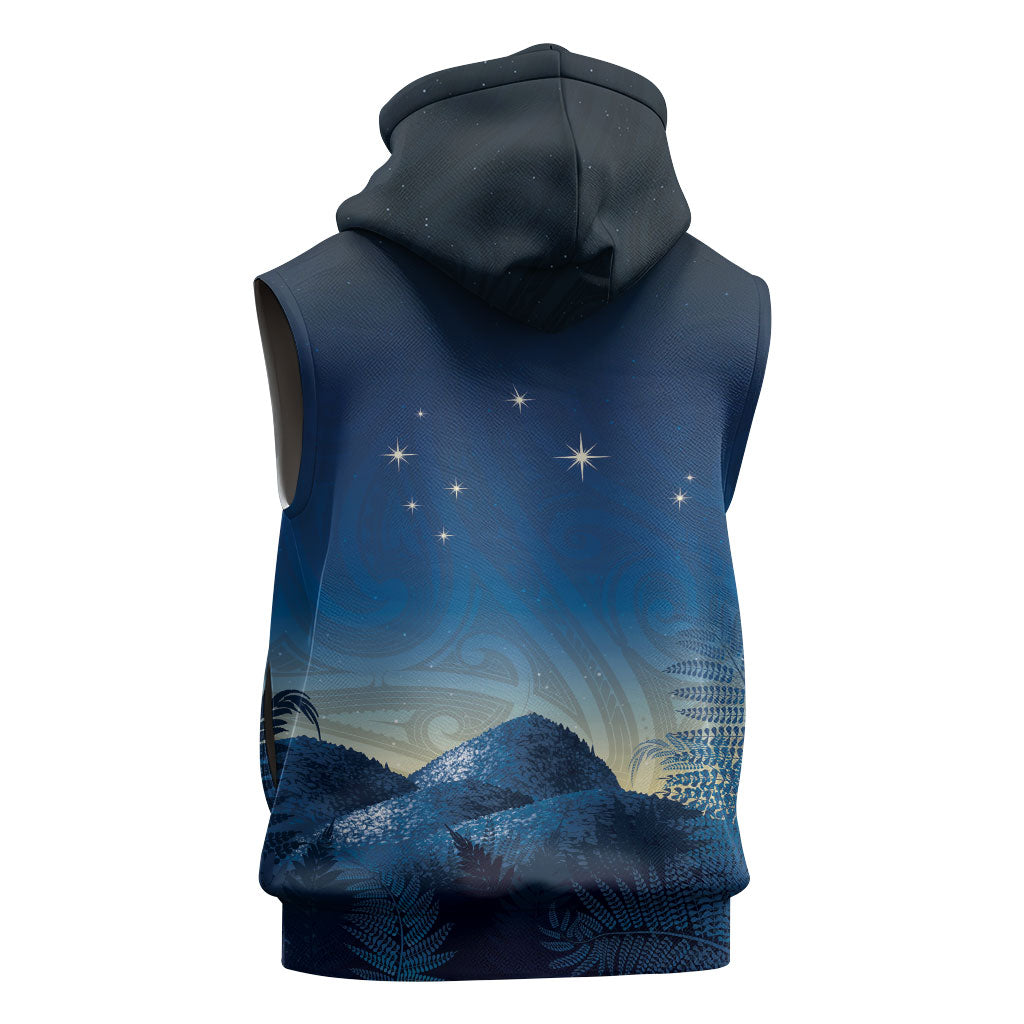 New Zealand Matariki Sleeveless Hoodie Maori Waka With Silver Fern LT05 - Polynesian Pride