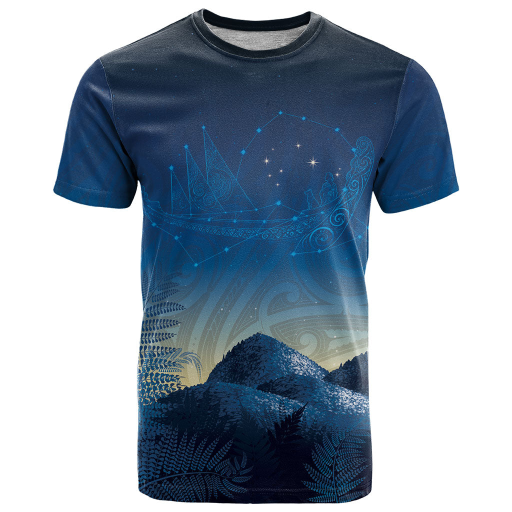 New Zealand Matariki T Shirt Maori Waka With Silver Fern LT05 Navy - Polynesian Pride