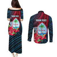 Personalized Guam Couples Matching Puletasi Dress and Long Sleeve Button Shirts Latte Stone Mix Bougainvillea Polynesian Pattern LT05 - Polynesian Pride