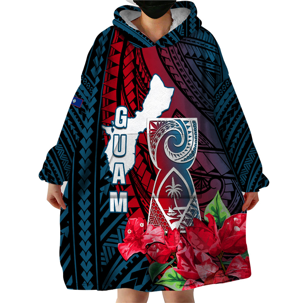 Personalized Guam Wearable Blanket Hoodie Latte Stone Mix Bougainvillea Polynesian Pattern LT05 - Polynesian Pride