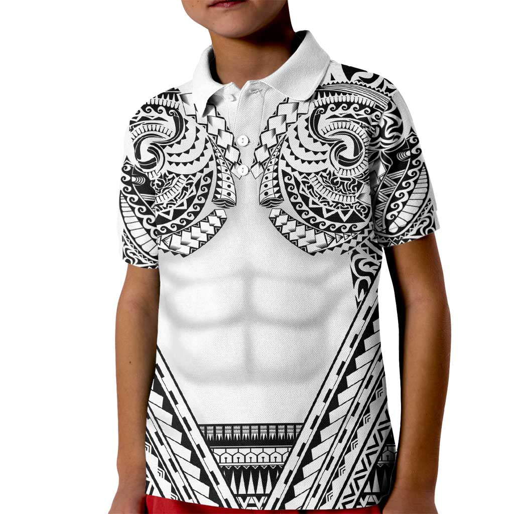 Polynesian Tattoo Inspired Cosplay Costume Kid Polo Shirt Tribal Warrior White LT05 Kid White - Polynesian Pride