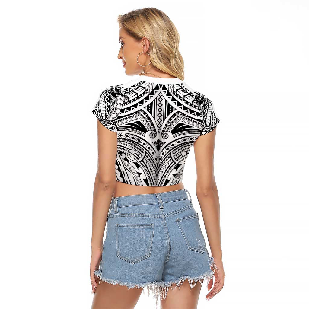 Polynesian Tattoo Inspired Cosplay Costume Raglan Cropped T Shirt Tribal Warrior White - Polynesian Pride