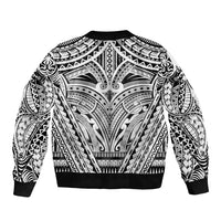 Polynesian Tattoo Inspired Cosplay Costume Sleeve Zip Bomber Jacket Tribal Warrior White - Polynesian Pride