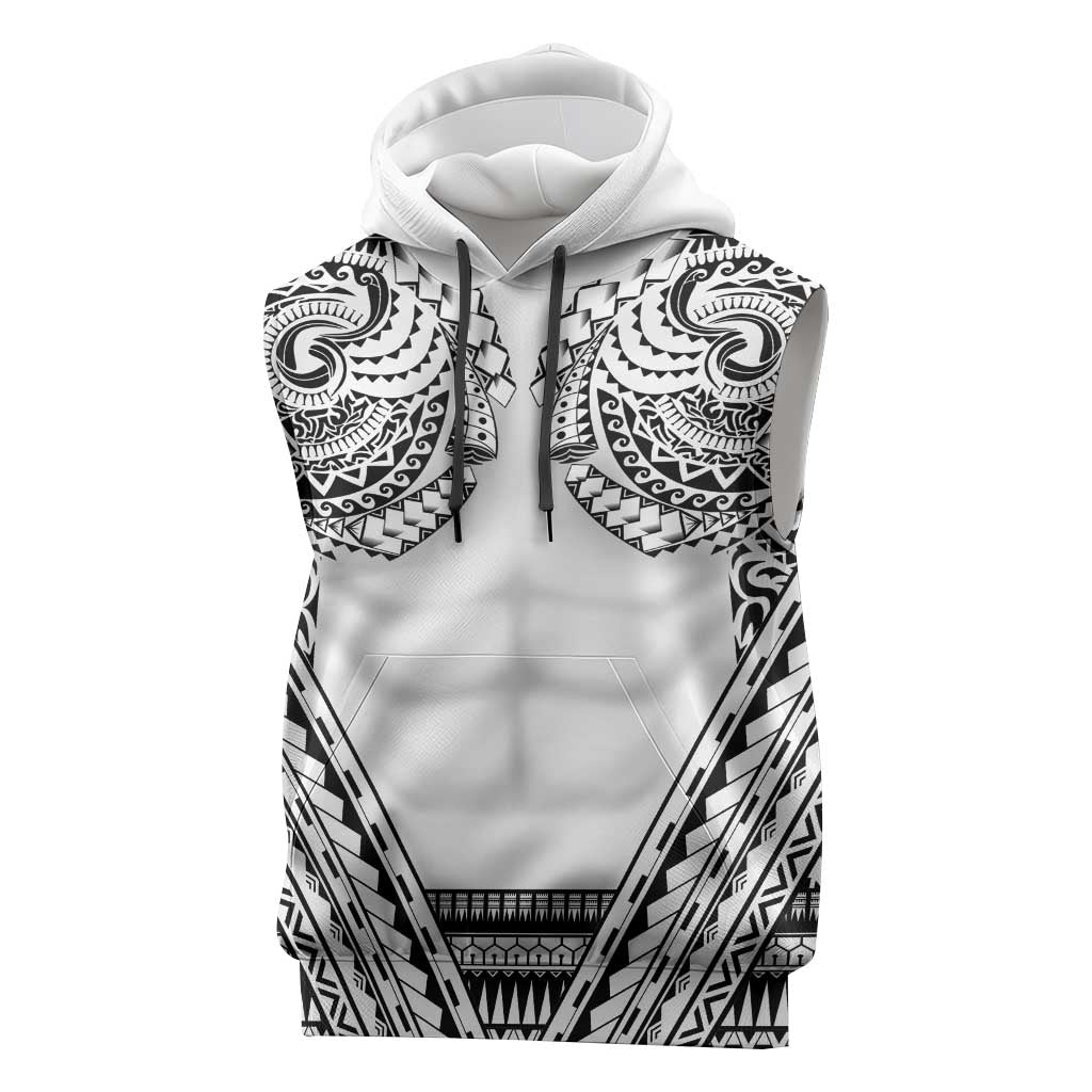 Polynesian Tattoo Inspired Cosplay Costume Sleeveless Hoodie Tribal Warrior White LT05 White - Polynesian Pride