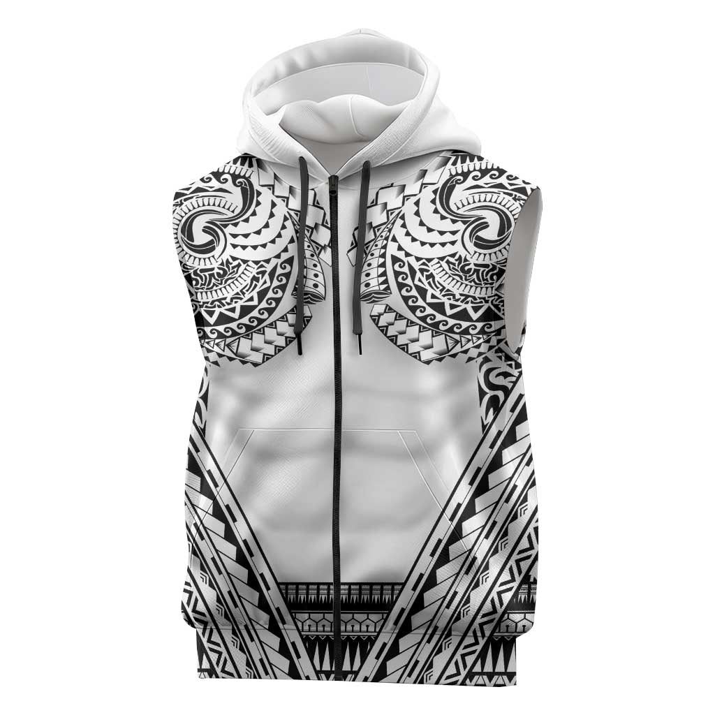 Polynesian Tattoo Inspired Cosplay Costume Sleeveless Zip Hoodie Tribal Warrior White - Polynesian Pride