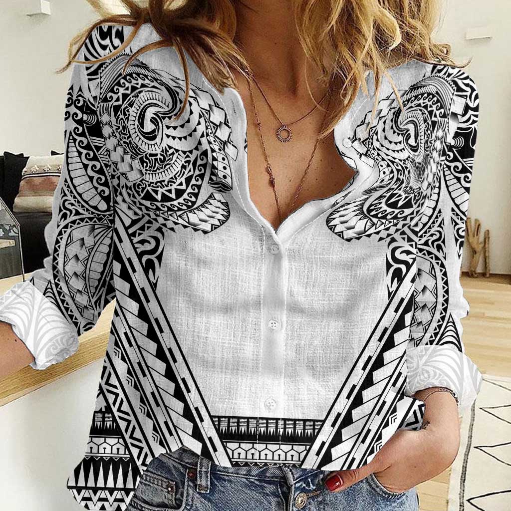 Polynesian Tattoo Inspired Cosplay Costume Women Casual Shirt Tribal Warrior White LT05 Female White - Polynesian Pride