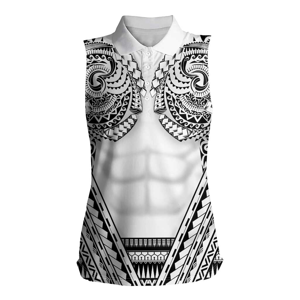 Polynesian Tattoo Inspired Cosplay Costume Women Sleeveless Polo Shirt Tribal Warrior White LT05 Female White - Polynesian Pride