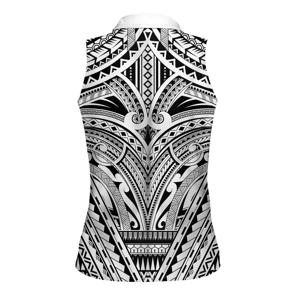 Polynesian Tattoo Inspired Cosplay Costume Women Sleeveless Polo Shirt Tribal Warrior White LT05 - Polynesian Pride
