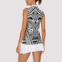 Polynesian Tattoo Inspired Cosplay Costume Women Sleeveless Polo Shirt Tribal Warrior White LT05 - Polynesian Pride