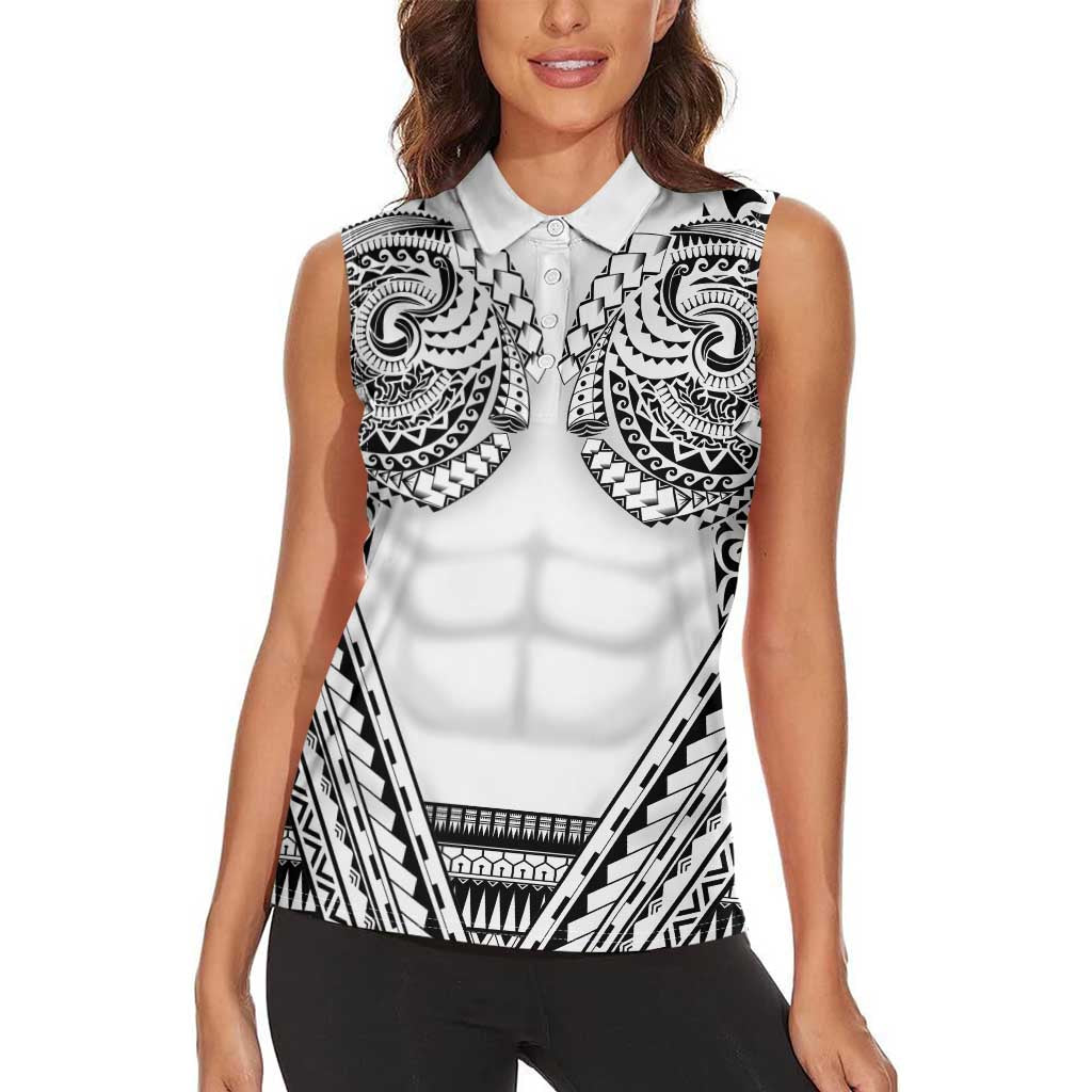Polynesian Tattoo Inspired Cosplay Costume Women Sleeveless Polo Shirt Tribal Warrior White LT05 - Polynesian Pride